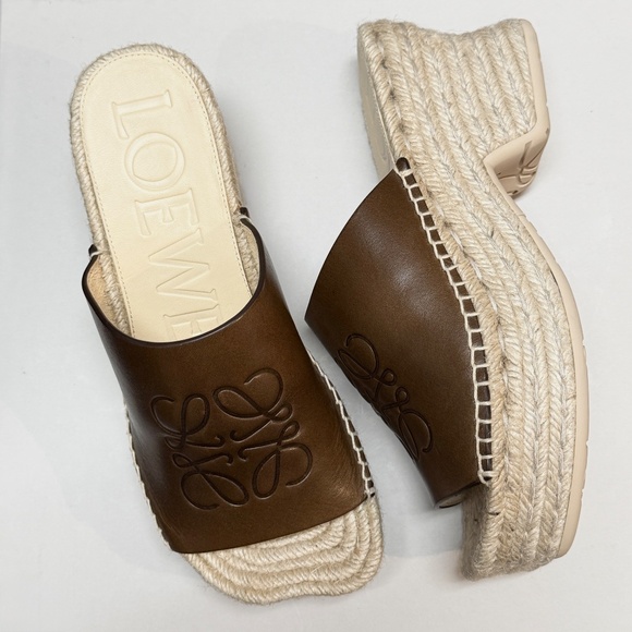 LOEWE Paula's Ibiza Petal Espadrille Platform Slide Sandals in Brown Leather 38 - Picture 3 of 7